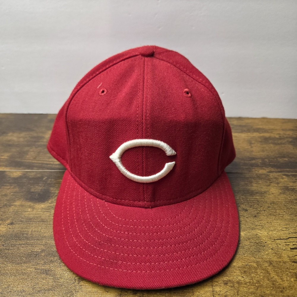 Vintage Cincinnati Reds New Era 59FIFTY Fitted Hat 100% Wool Size 7 1/2 Red USA